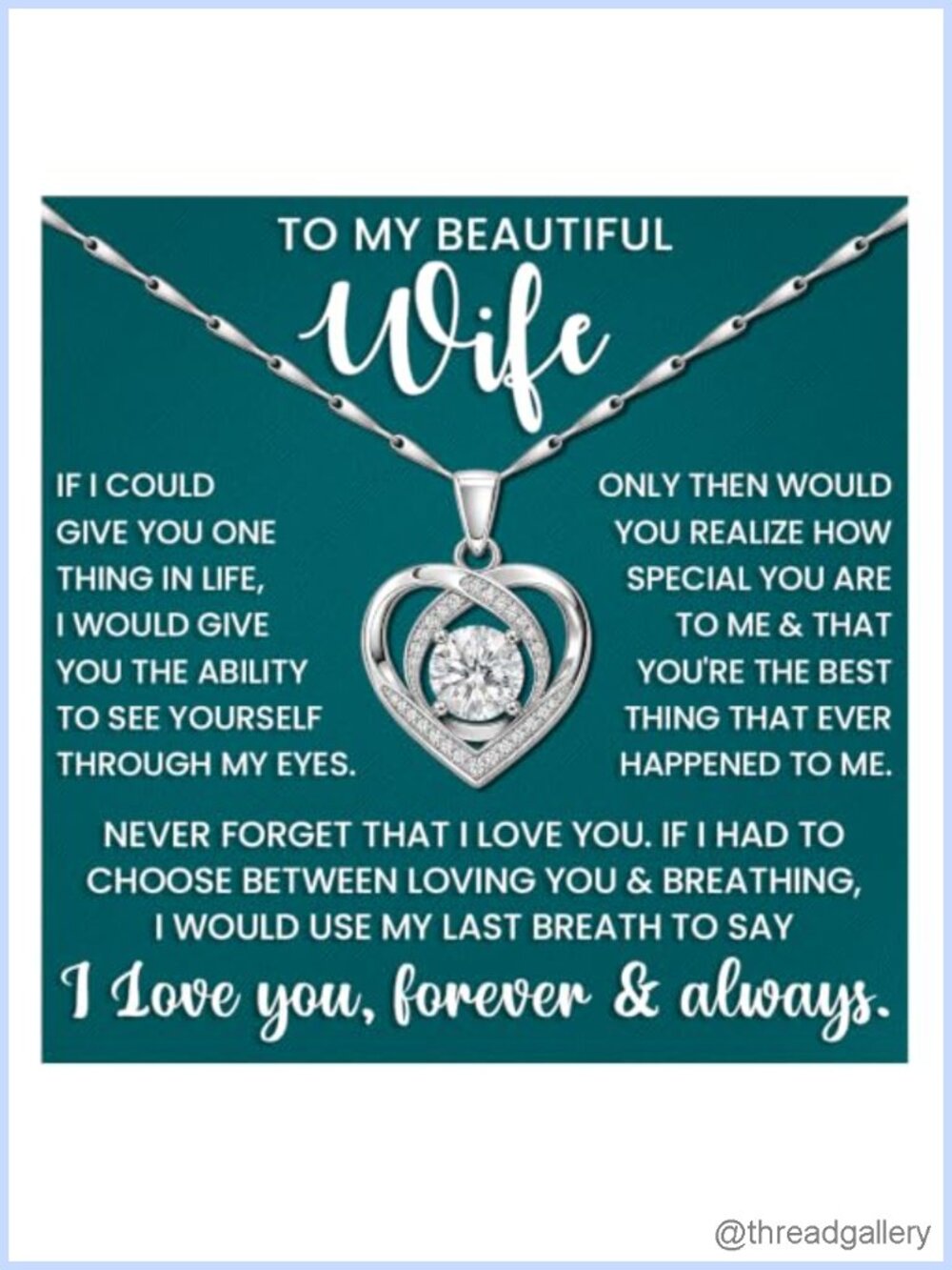 Forever Love Heart Pendant Necklace White Gold Finish CZ Wife Gift